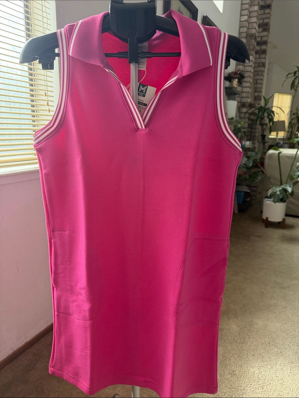 Sleeveless Bright Pink Polo Shift Dress with Contrast Trim